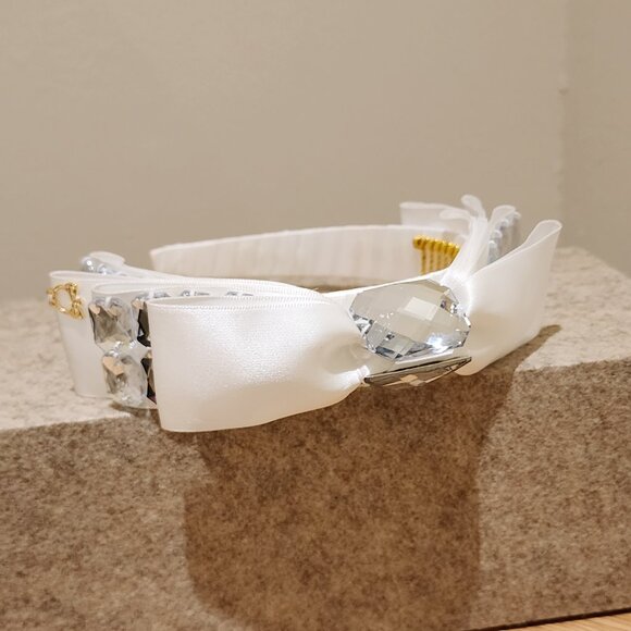White Bow Headband with Jewels - Picture 2 of 4